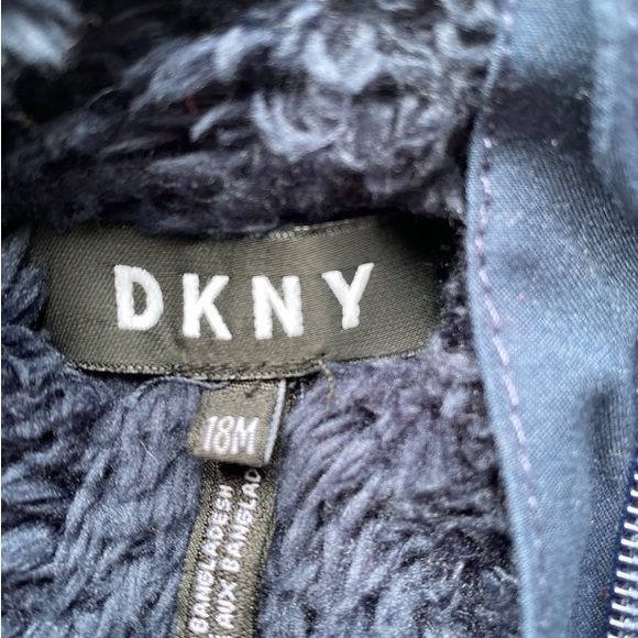 3 pieces Gap Blue Hoodie, DKNY Blue Fuzzy Vest, Blue H&M pants 18m - Picture 8 of 11